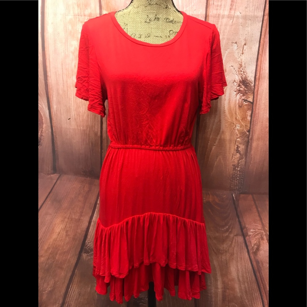 Philosophy red stretchy ruffle bottom dress med